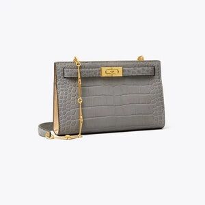 Tory Burch Gray Crocodile Embossed Leather Bag
